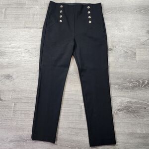 NWT ANN TAYLOR Black Sailor Nautical Pant Gold Buttons Stretch Waist 4